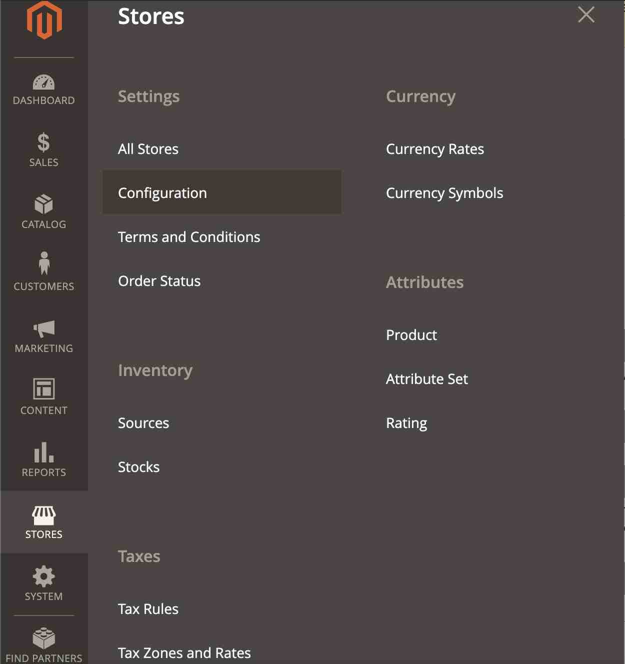 Konfiguration in der Magento-Navigation hervorgehoben