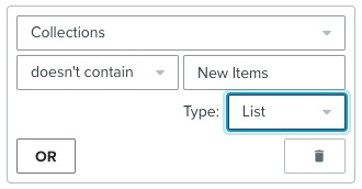 Filtertyp auf Liste eingestellt.