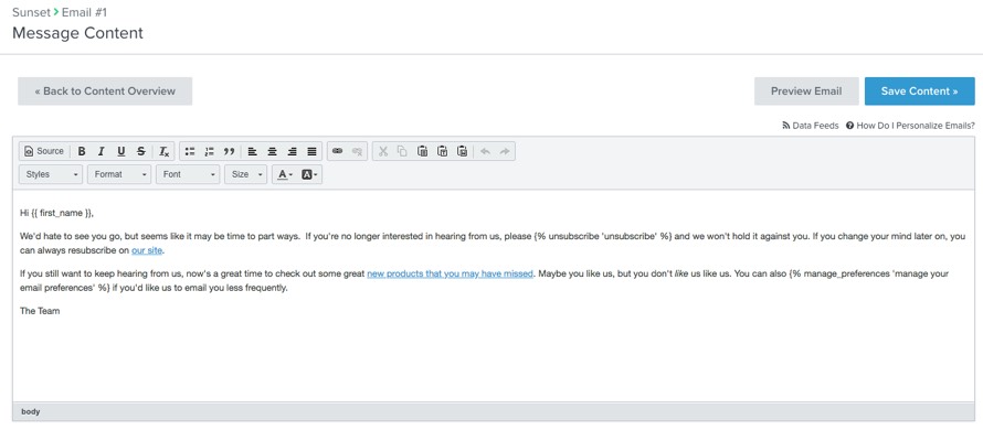 Editor de contenidos de mensajes con un lenguaje apropiado para un correo electrónico de puesta de sol