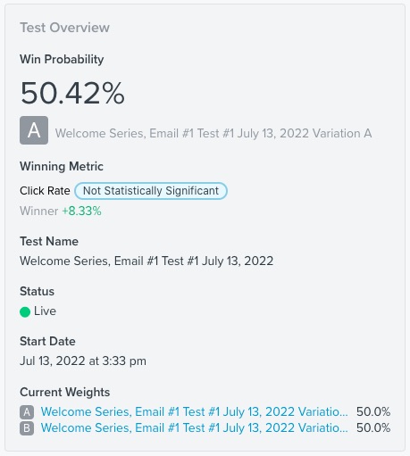 The overview section for a currently running test