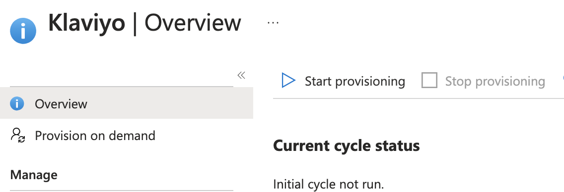 Scheda Provisioning, che mostra il pulsante Avvia il provisioning