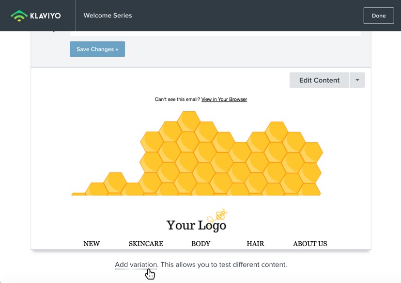 The Add Variation link is found at the bottom of your configured message preview.
