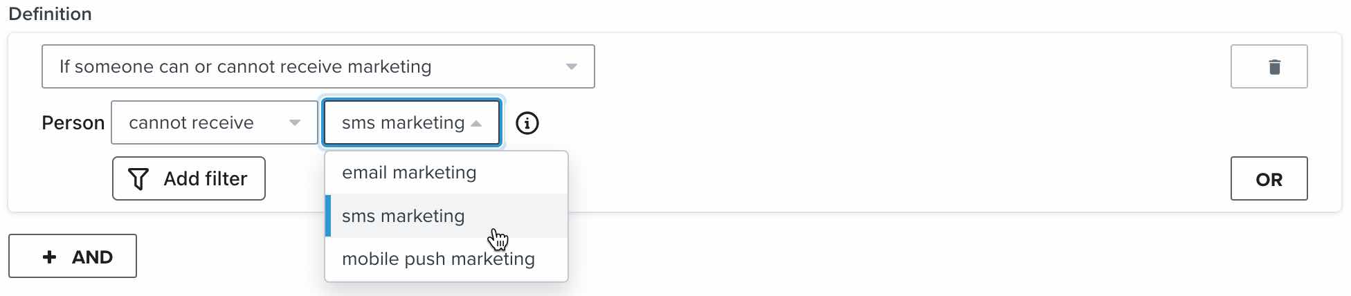 마케팅 세그먼트 수신 가능