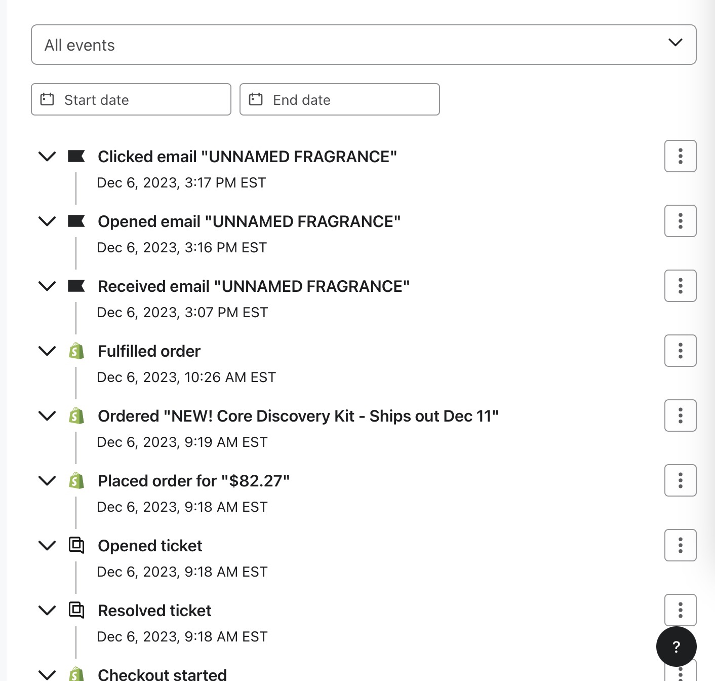 Activity log on a profile