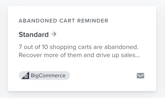 Cartão para o fluxo padrão de lembrete de carrinho abandonado para BigCommerce na biblioteca de fluxo Klaviyo