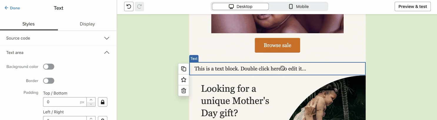 Un usuario edita el texto de un bloque de texto