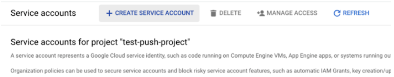 Bouton pour créer un compte de service Google