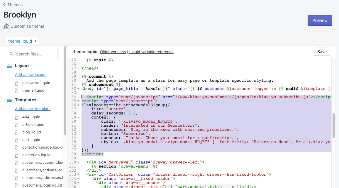Klaviyo help center screenshot