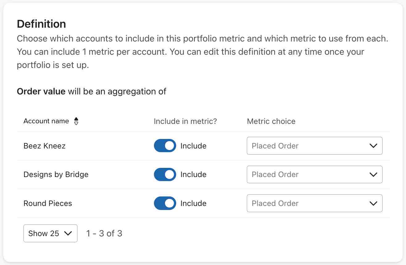 Selecting the account metrics to map to the portfolio metric
