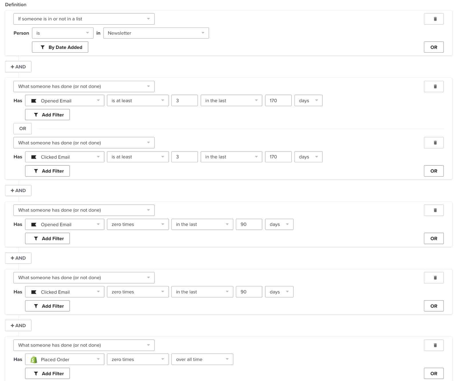A segment of subscribers who used to engage with your emails regularly, but haven't opened or clicked recently