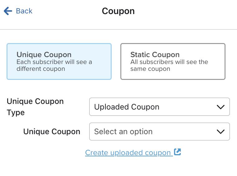 Il link Crea il tuo sito coupon è stato selezionato dal menu di configurazione del sito coupon.
