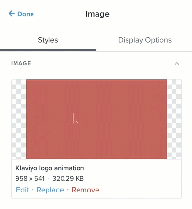 Um gif no editor de e-mail do Klaviyo