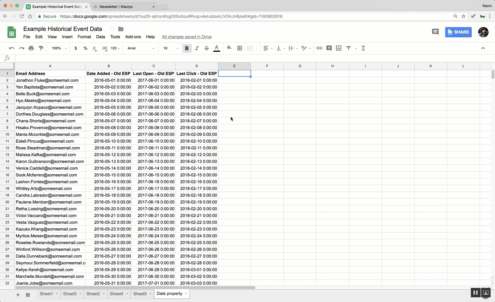Exemple d'un CSV avec des dates et des heures