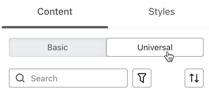 Die Option Universal in der Seitenleiste des Vorlage-Editors
