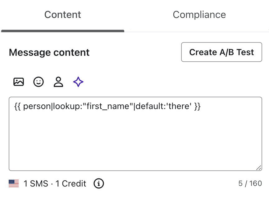 An SMS draft with only a dynamic content variable and no other text