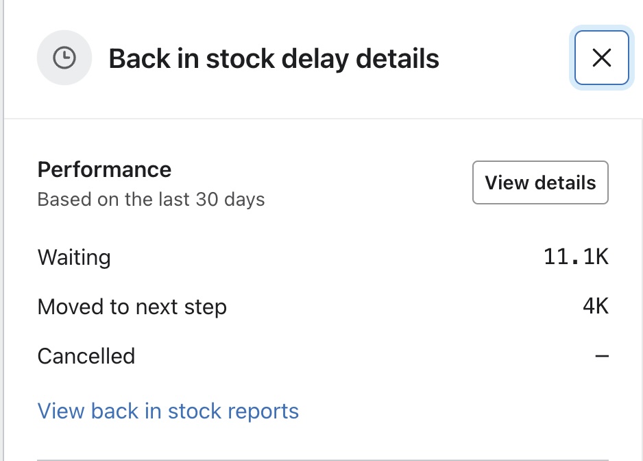 view back in stock reports button