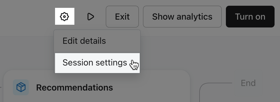 Session settings option under the gear icon