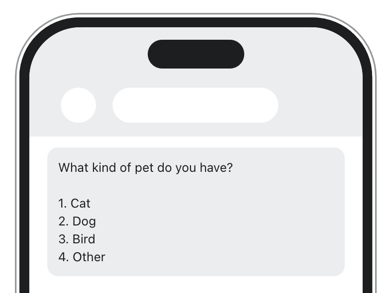 Aperçu d'un message demandant le type d'animal de compagnie d'une personne