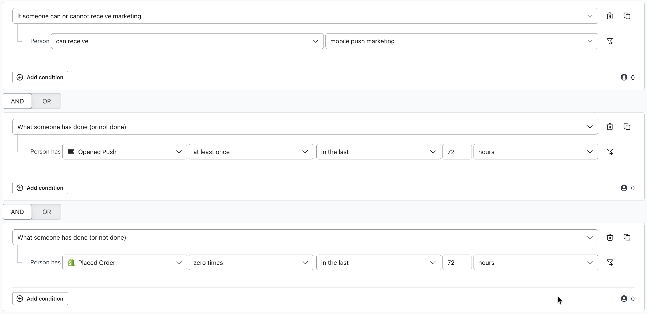 Mobile push notificaiton espresso shot segment