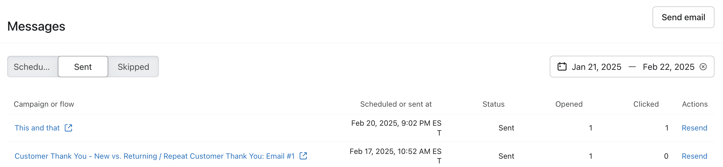 Guia Messages em um perfil com mensagens recebidas