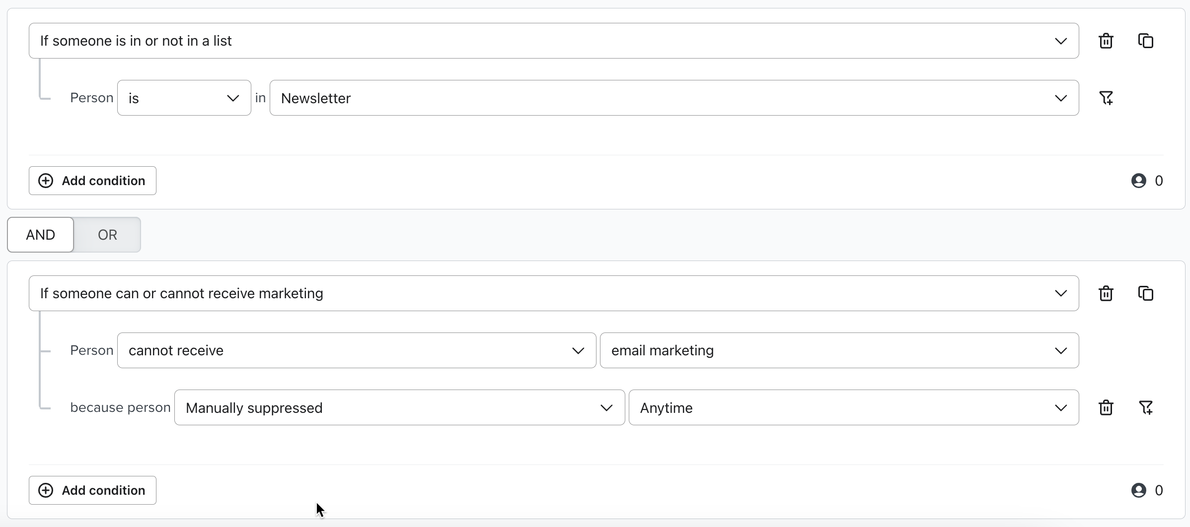 Un segmento di membri dell'elenco che non sono soppressi
