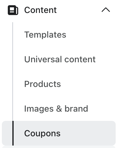Klaviyocom o menu suspenso da guia Conteúdo aberto para selecionar o cupom