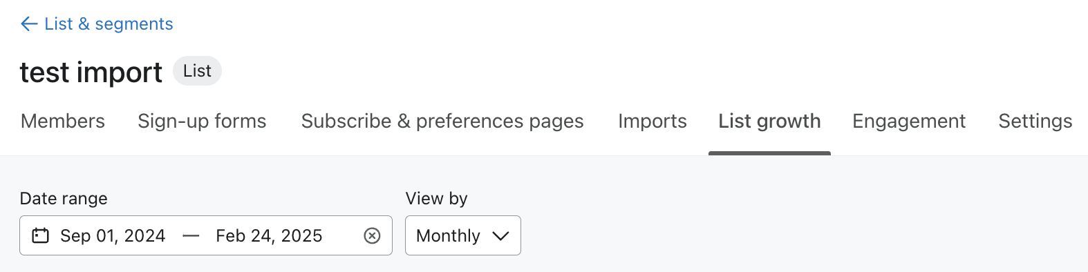 Onglet de développement d’une liste