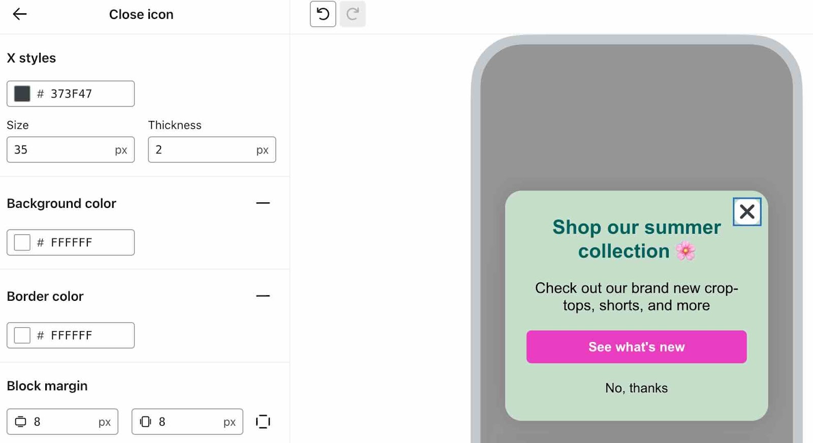 Styling options for an in-app form