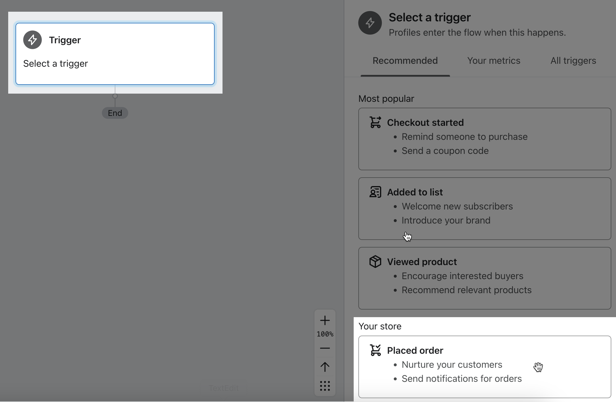 Flow builder where you can choose the trigger event