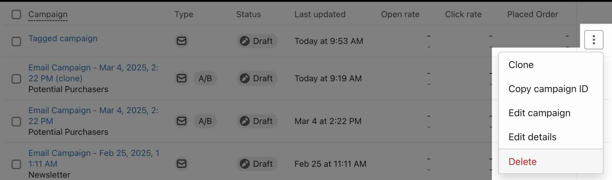 Option to delete a campaign