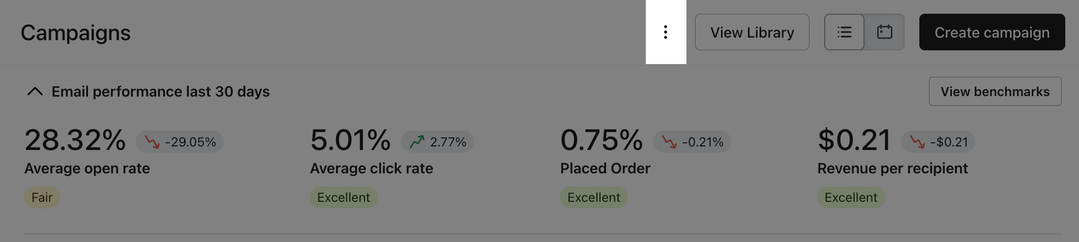 3-dot menu at the top of the Campaigns page