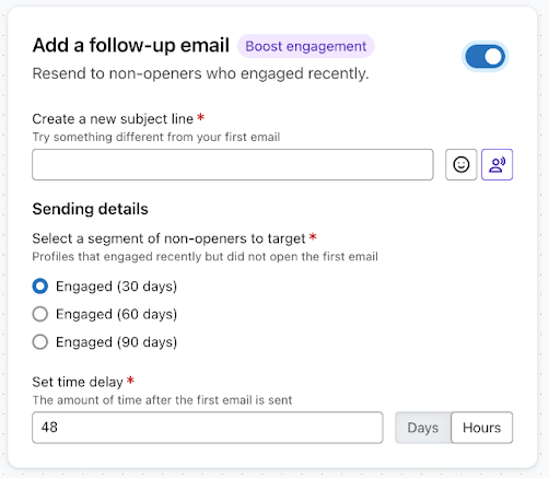 Option and settings for adding a follow-up email