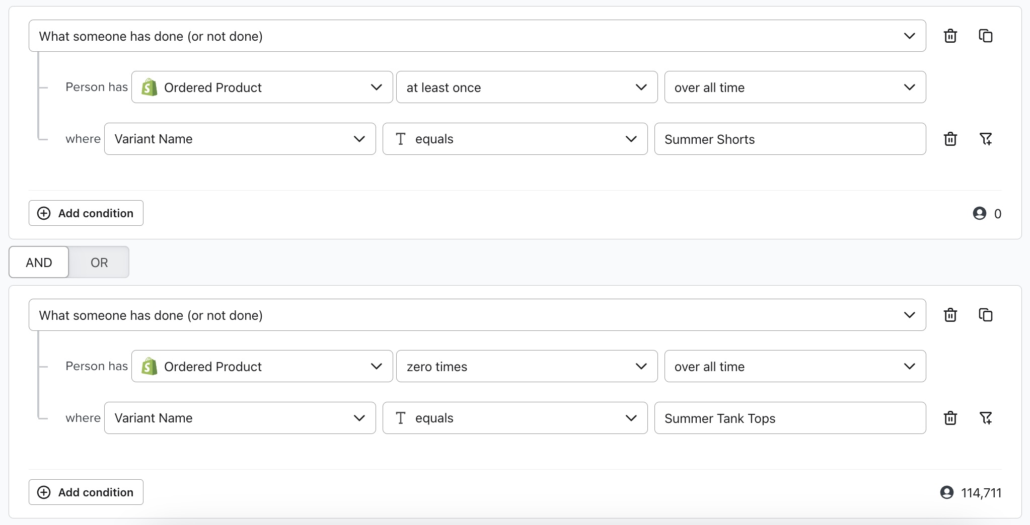 Screenshot mit Cross-Selling-Segment
