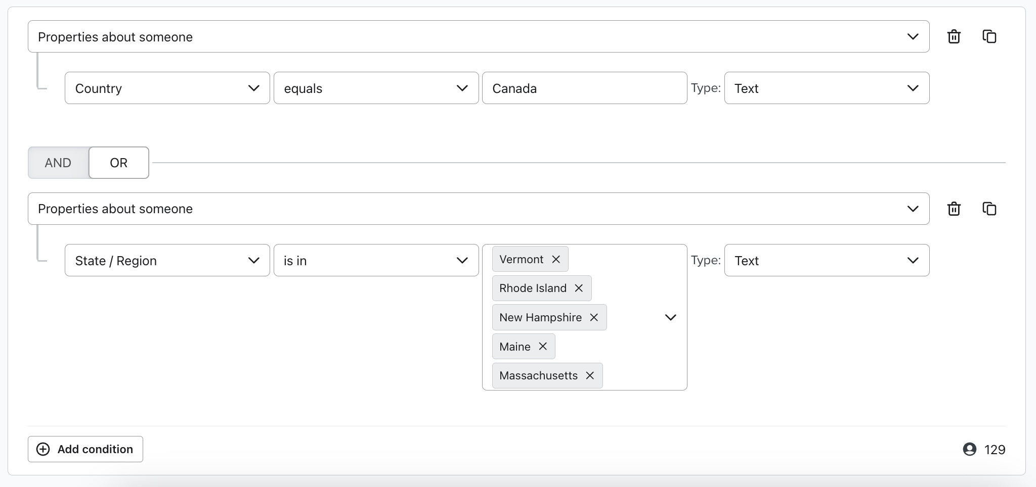 Screenshot mit standortbezogenen Segmenten