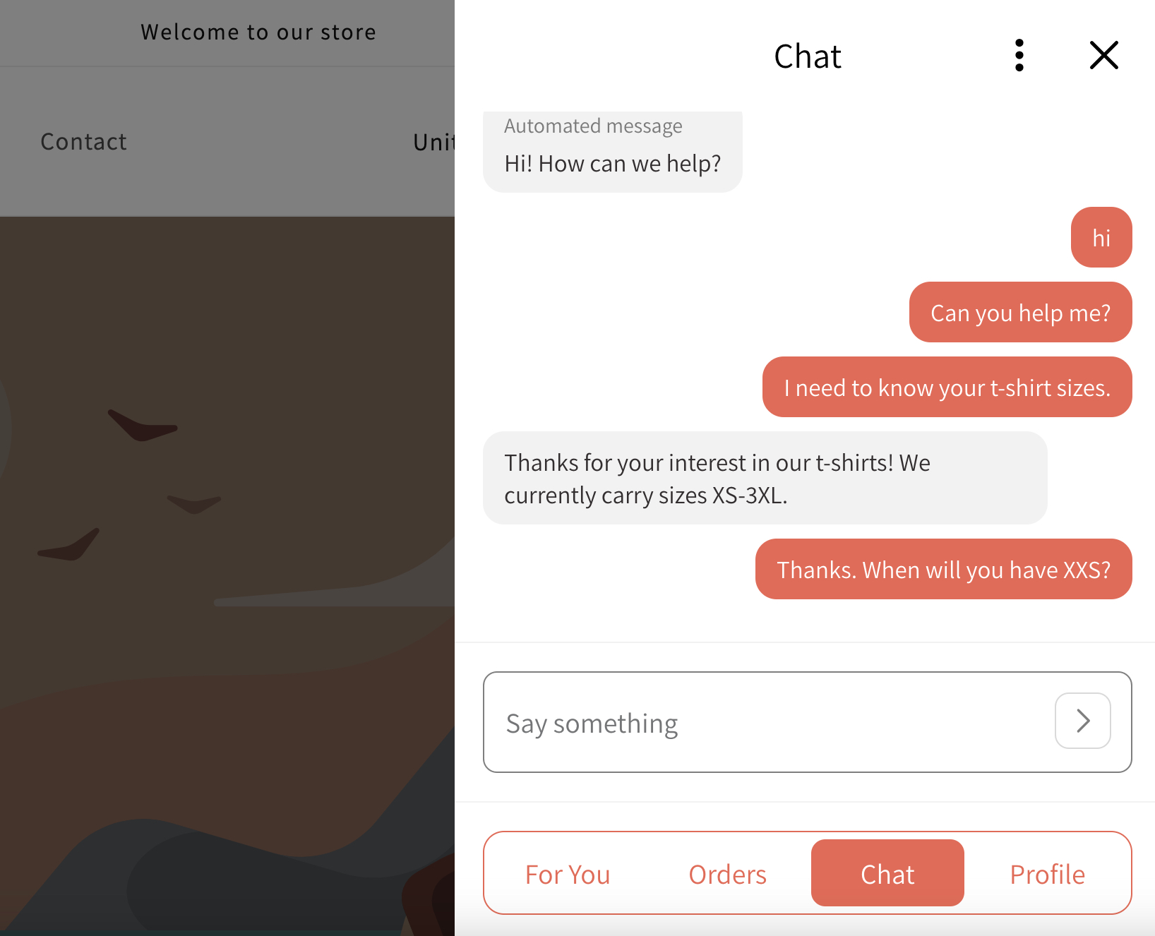 La visión de un cliente de una conversación de chat web que está manteniendo en un sitio web.