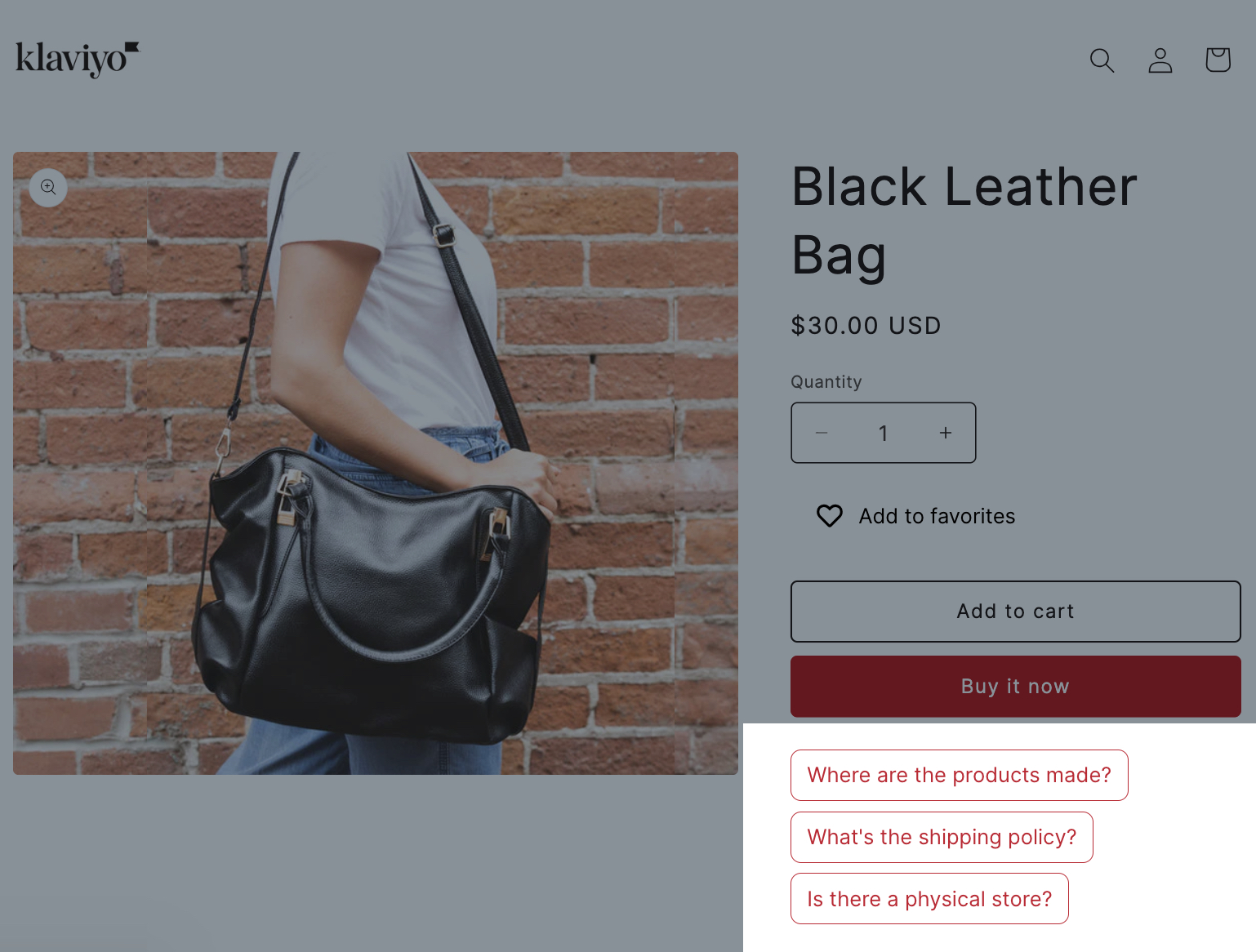 Three example FAQs showing beneath a product on a product details page.