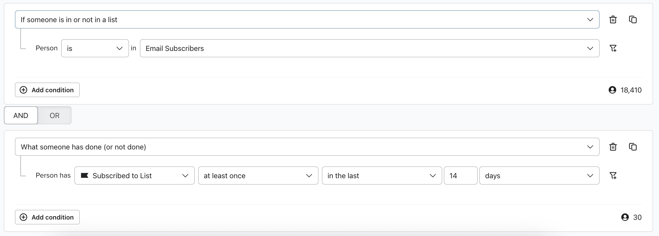 Segment using subscribed to list event