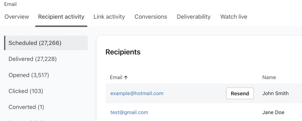 A guia Campaign Recipient (Destinatário da campanha) é quase idêntica à versão de fluxos.