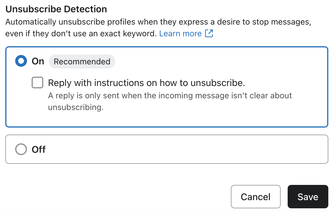 The setting for the Unsubscribe detection feature