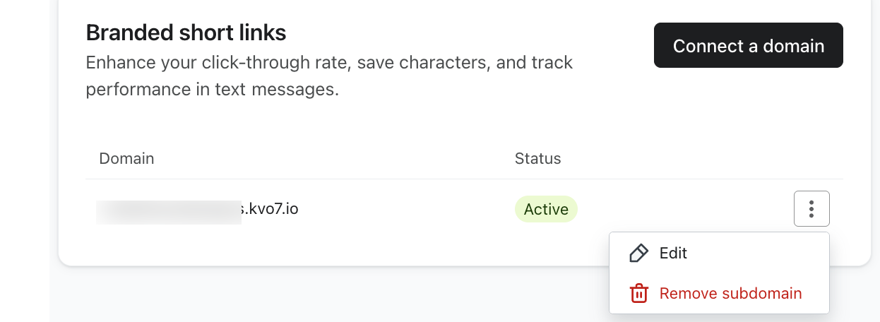 Edit button for a branded Klaviyo link
