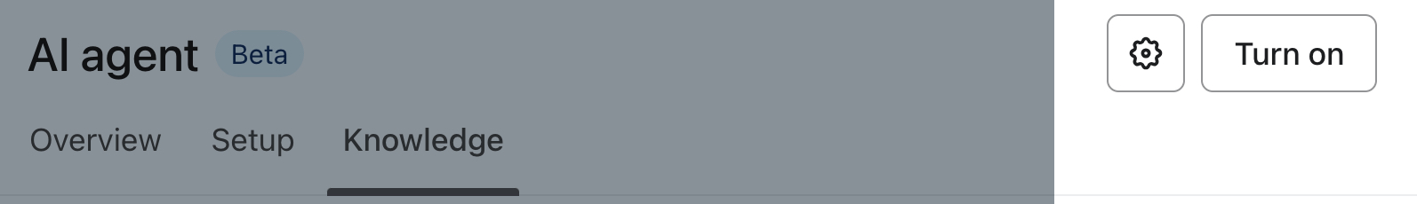 AI agent Beta navigation bar showing the Turn on button highlighted.
