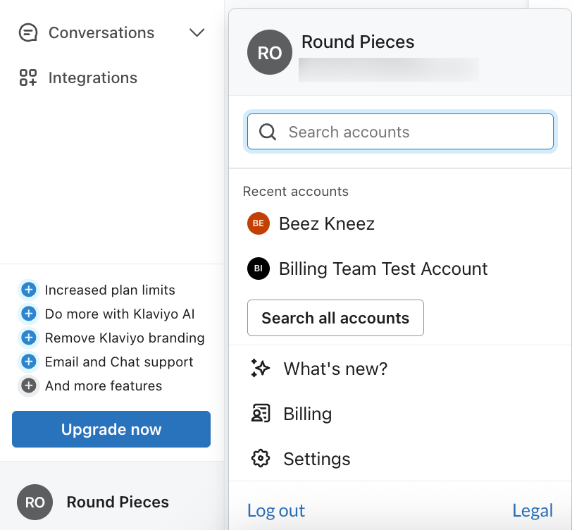 Il menu a tendina dell'account consente di accedere alle impostazioni o di trovare altri account collegati.
