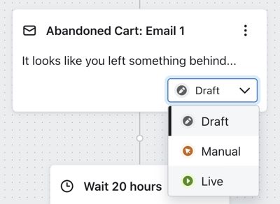 Het statusdropdownmenu, linksonder in elk afzonderlijk bericht in de flowbuilder