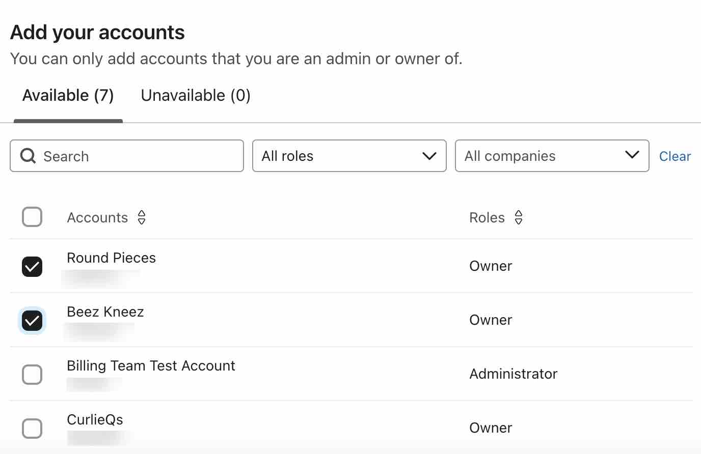 Account selecteren om te koppelen aan een portfolio