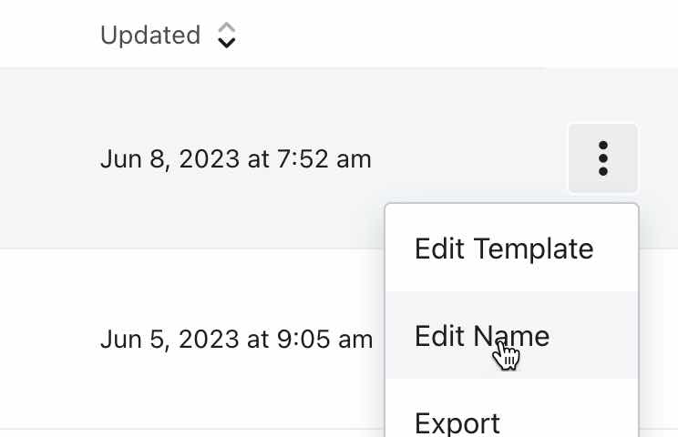 De optie Naam bewerken voor een template