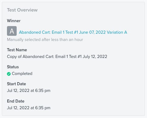 Het overzichtsgedeelte voor een voltooide test