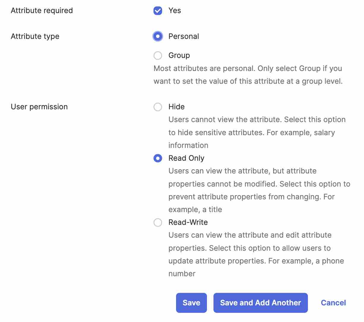 De rest van de vereiste instellingen voor het roleigenschap