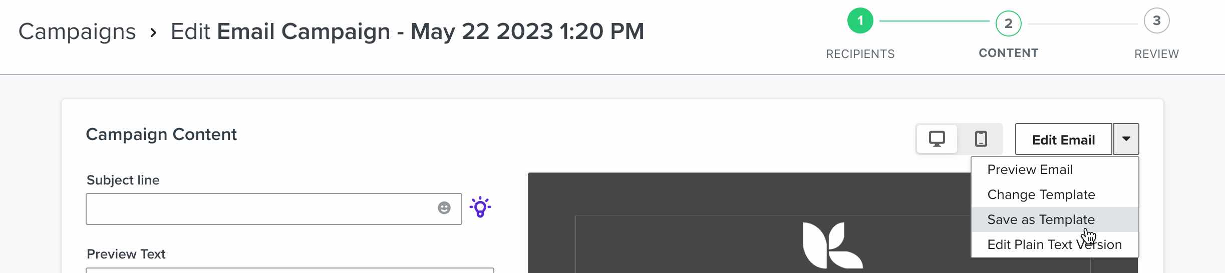 De optie Opslaan als template