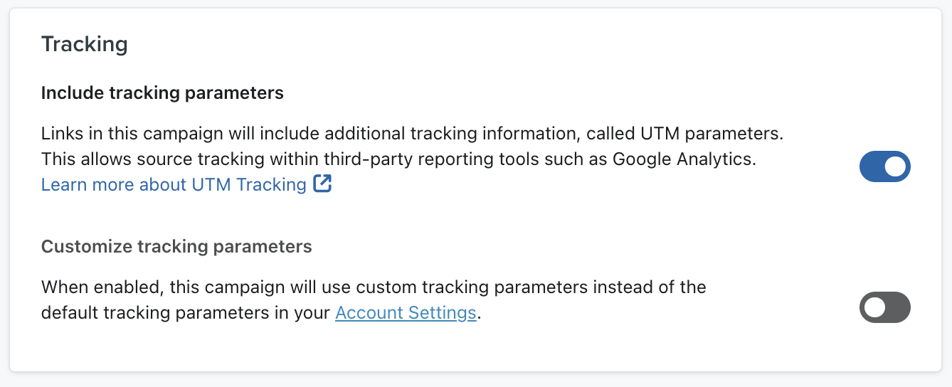 UTM-tracking is schakelaar op in Klaviyo's campagnebouwer