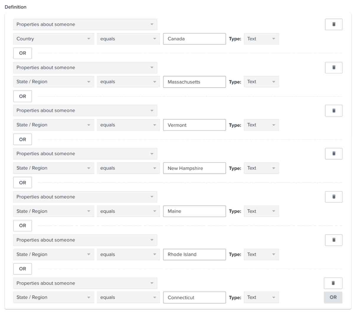 Een segment van profiel in Canada en New England